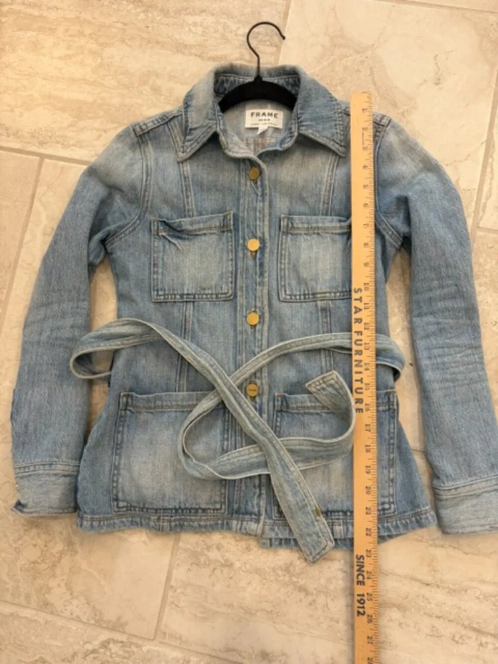 Frame Rangley Denim Beltled Jacket Light Wash Size XS 100% Cotton USA Utility